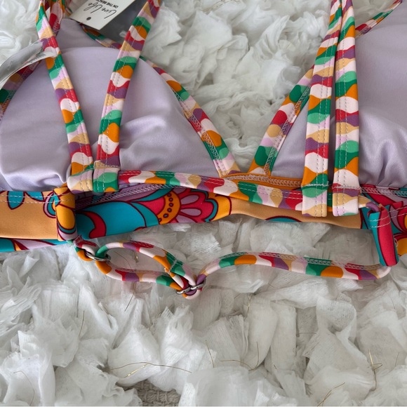 NWT Boho Wavy Striped Strappy V-Neck Top & Cutout Bikini Set SIZE SMALL - Picture 11 of 17